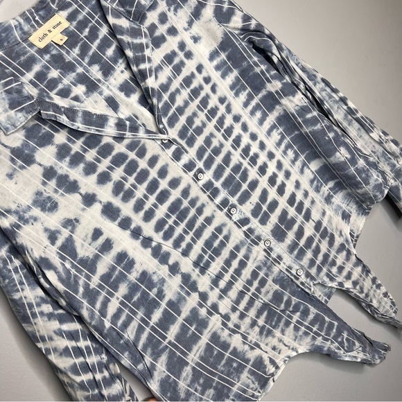 Anthropologie Cloth & Stone Chambray Tie Dye Button Down Tie Front Shirt - Picture 3 of 8